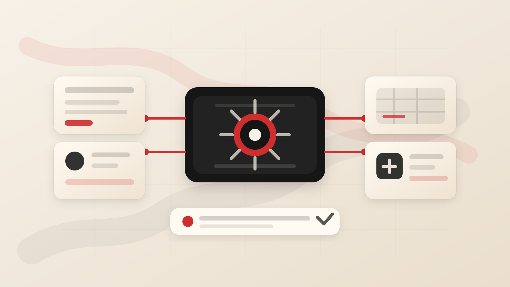 Schéma d'intégration IA reliant un formulaire, un CRM, un tableur et un back-office à une couche API.