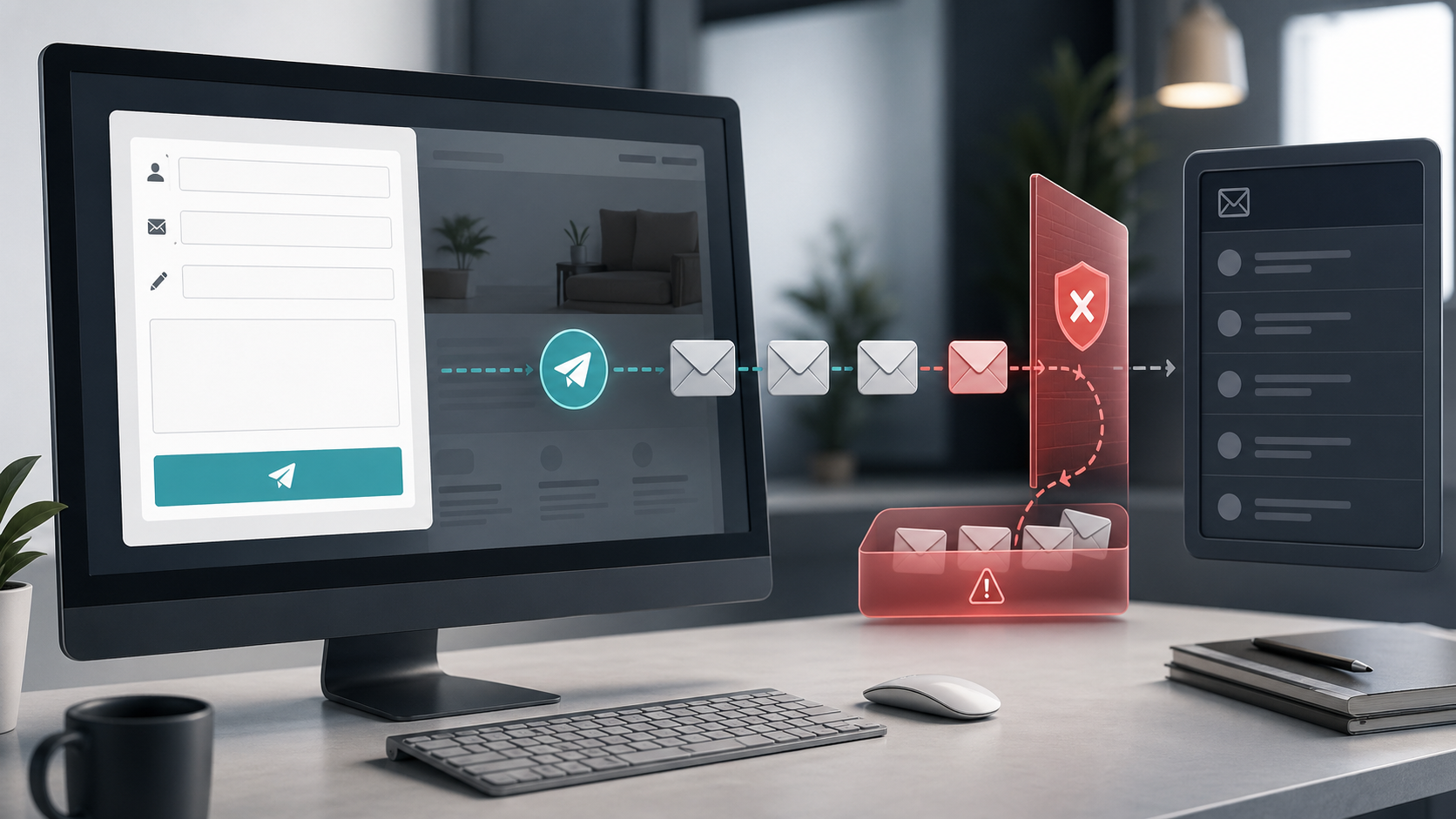 Formulaire de contact WordPress visible avec des messages bloqués avant d’arriver dans la boîte email.