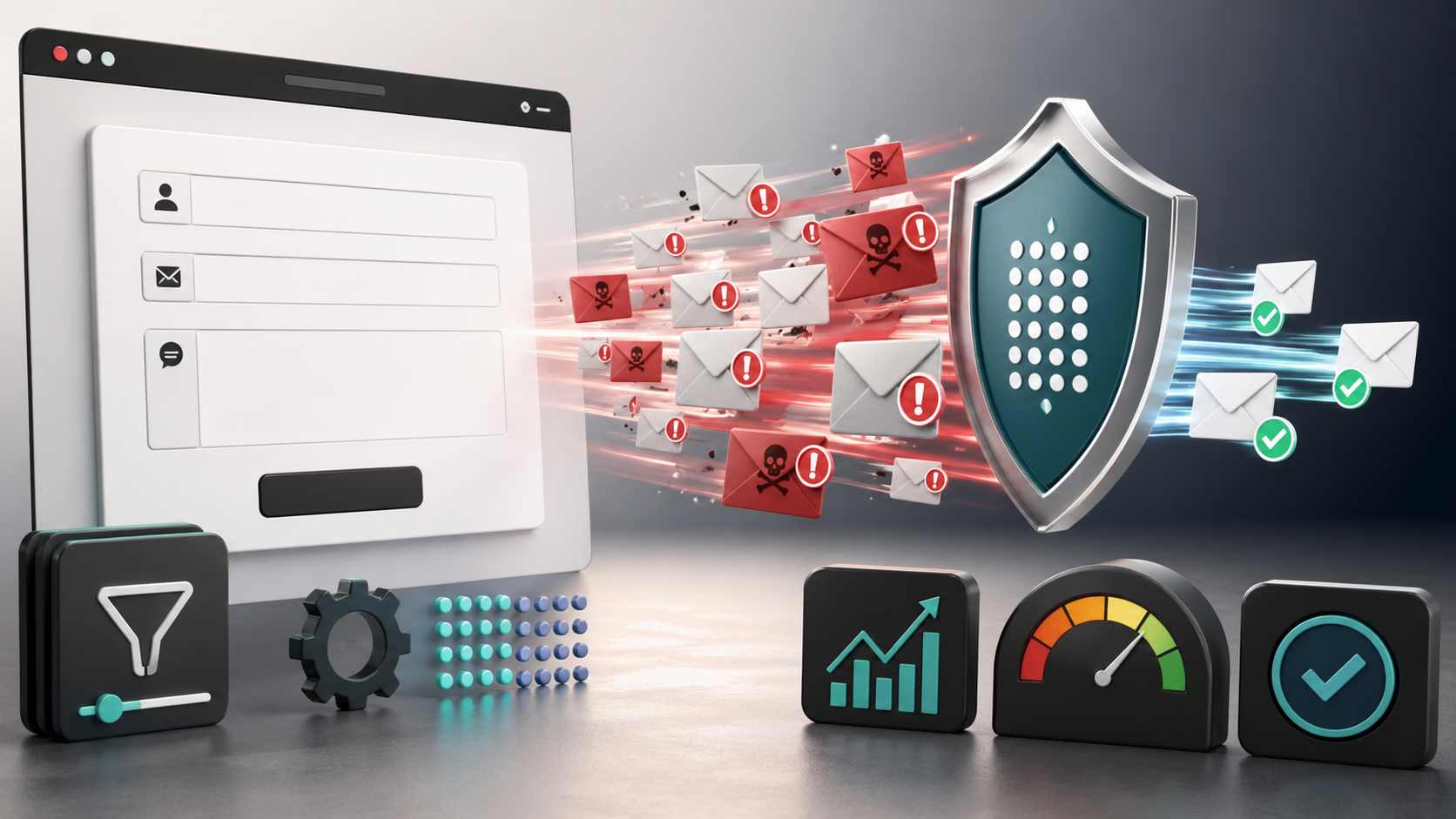 Formulaire WordPress générant du spam avec filtres antispam, sécurité email et réputation du domaine.