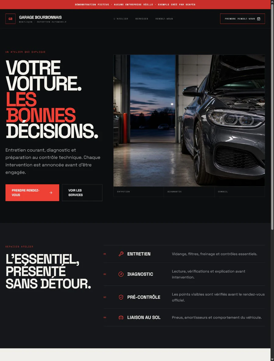 Aperçu réel du site de démonstration Garage Bourbonnais