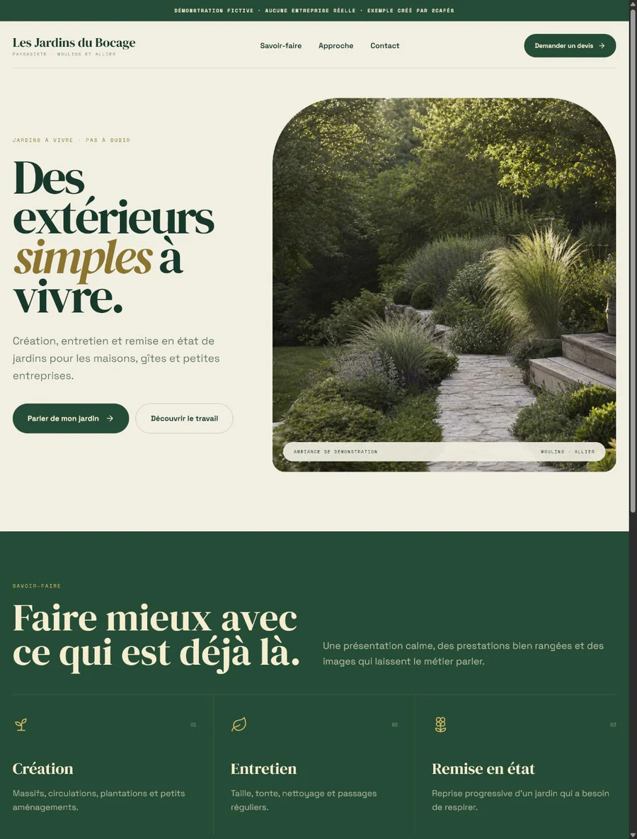 Aperçu réel du site de démonstration Les Jardins du Bocage