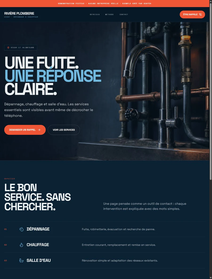 Aperçu réel du site de démonstration Rivière Plomberie